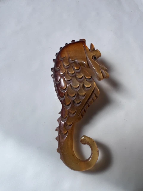 Broche Vintage En Forme D'hippocampe - Bakélite Marron - Accessoire Rétro Chic