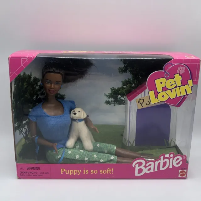 Pet Lovin Barbie Doll w/ Puppy 1998 Mattel 23008 Black African American Sealed