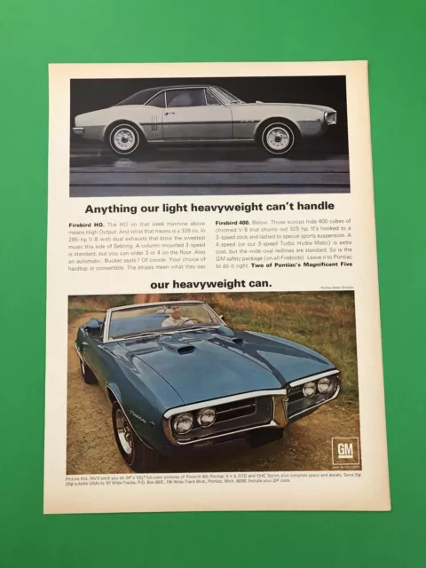 1967 Pontiac Firbird 400 Ho Original Vintage Print Ad Advertisement