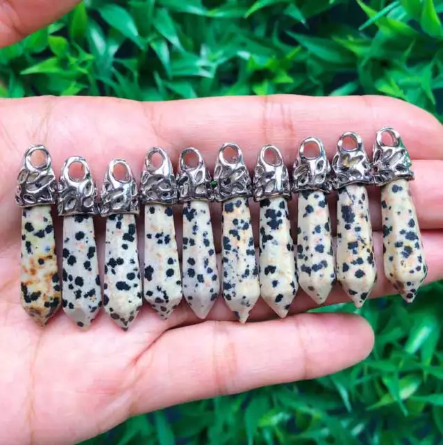 10pcs Speckle Natural Point Pendant bead Hexagon Healing Crystal Chakra Gemstone