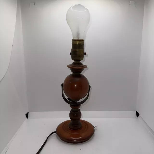 Wooden Center Ball Adjustable Table Lamp Real Wood OLD 14” Vintage VTG RETRO