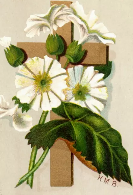 1880s S. Hildesheimer & Co. Christmas Card Cross White Flowers P139