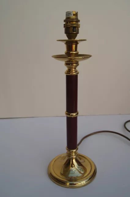 Vintage Brass and Dark Red Column Table Lamp  Made in England P30B193QN