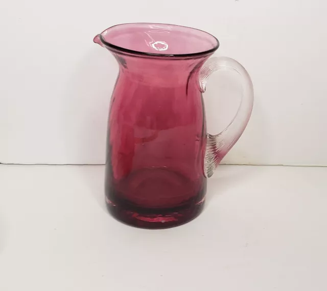 Vintage Cranberry Swirl Art Glass Creamer Pitcher