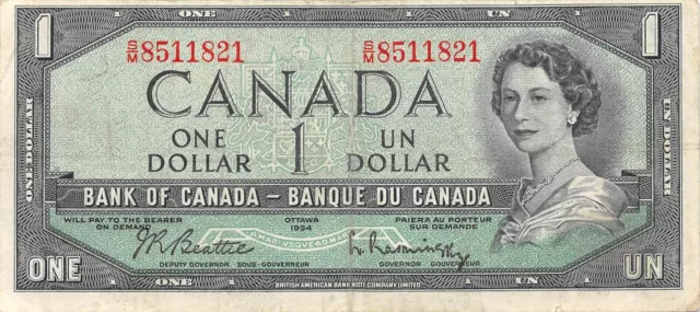 Canada  $1  1954  Series S/M  Que. II  Plate # 40  Circulated Banknote Top8