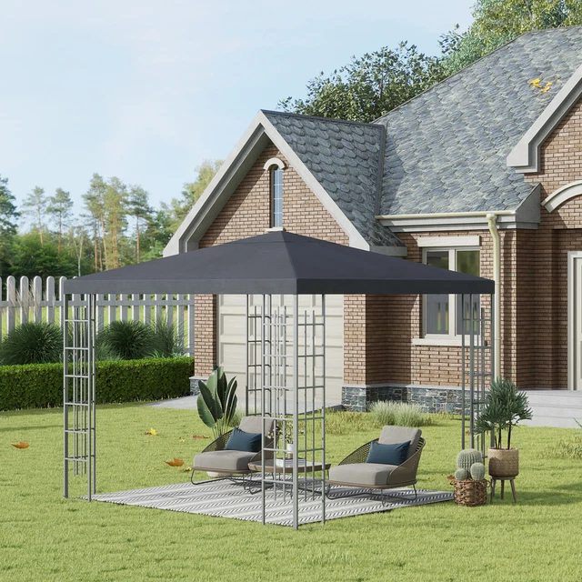 Outsunny Gartenpavillon 2,95 x 2,95 m Pavillon Gartenzelt Festzelt Stahl Grau
