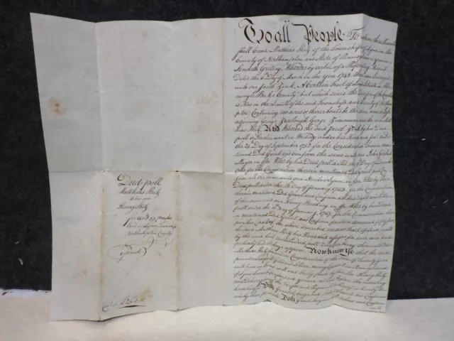Antique Feb 16 1797 Deed Transfer Document Lynn Township Northampton County Pa