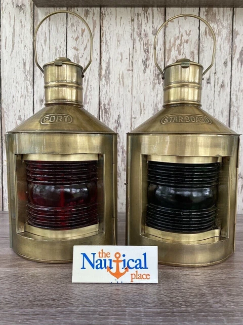 Antique Brass Finish Port & Starboard Lanterns ~ Nautical Oil Lamps ~ Ship Light