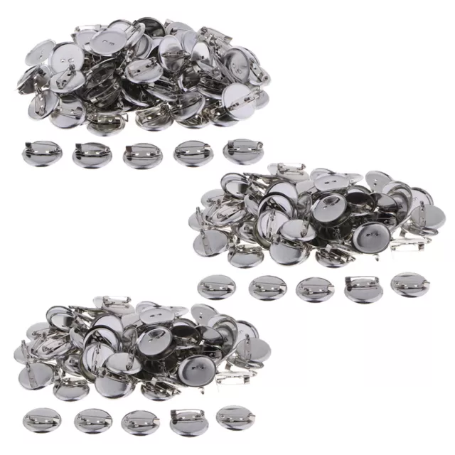 100pcs Silver Tone Round Glue on Pad Back Pin Brooch/Badges Findings/ Brooch