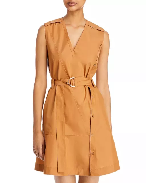 3.1 Phillip Lim Asymmetric Poplin Utility Belted Dress Women's 6 Ochre V-Neck +