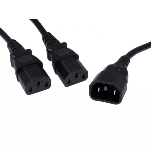 2.5m C14 to to 2 x C13 IEC Mains Power Y Splitter Cable Kettle Lead PC Monitor