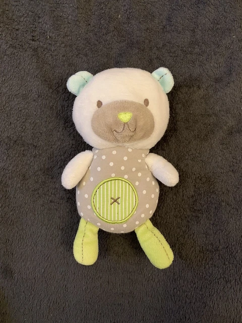 0/Pommette doudou Peluche ours gris Pois blanc vert lapin Croix TBE
