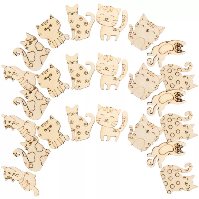 50pcs Wooden Scrapbooking Cat DIY Handmade Crafts DIY Wood Slices Cat Modeling