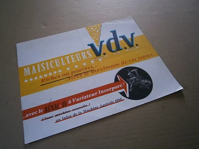 Catalogue pub prospectus brochure: tracteur Maïsiculteurs V.D.V. an 1960