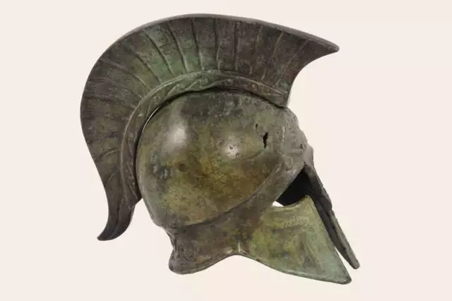 Ancient Greek Helmet Mini Bronze Corinthian Helmet with Engraved Chamois 3