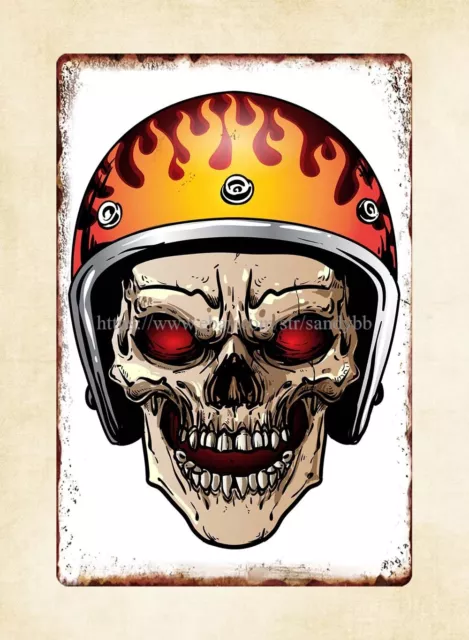retro tin signs skull skeleton biker motocycle metal tin sign