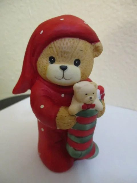Vintage 1985 Lucy & Me Christmas Red Stocking Bear Figurine Lucy Rigg ENESCO