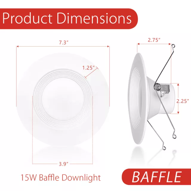 1-72 X 5/6 inch 15W Recessed DownLight Baffle LED Dimmable Retrofit 3