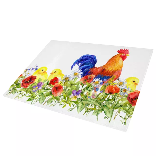 Glass Chopping Board Kitchen Worktop Protector Saver Watercolour Floral Chicken