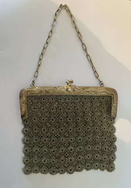 Antique Chinese Export Silver Wang Hing Silver Chainmail Purse