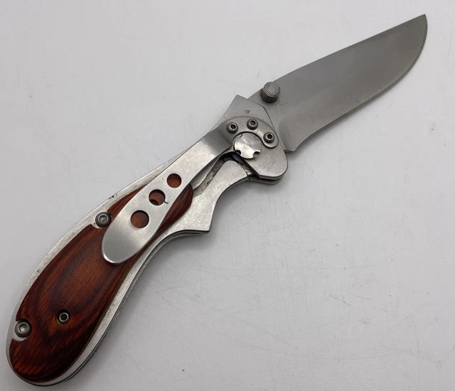 WINCHESTER SINGLE BLADE Folding Pocket Knife W/Wood Handle & attached