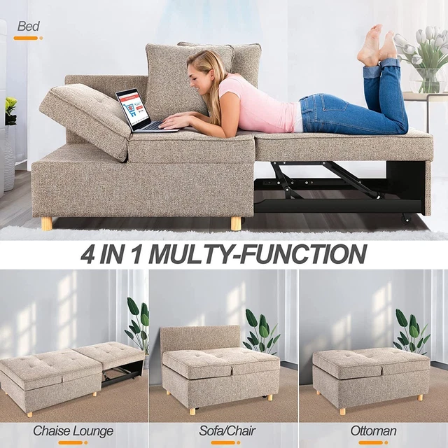 FOLDING OTTOMAN SOFA Bed Convertible Chair 4in1 MultiFunction