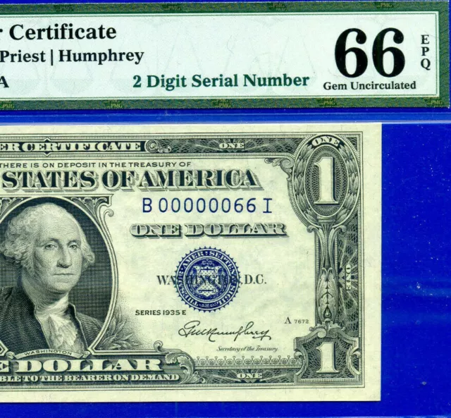 Near TOP POP - 1935-E $1 S/C ➡️ 2nd Finest 🔴 2-Digit 66 ⬅️PMG 66EPQ - BI Block