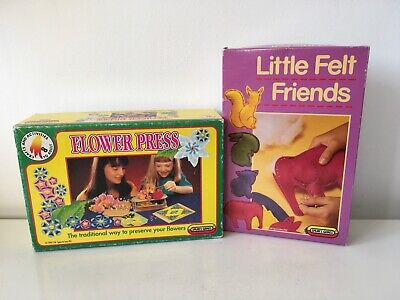 Paquete artesanal vintage de Spears Games - prensa de flores de madera y pequeños amigos de fieltro