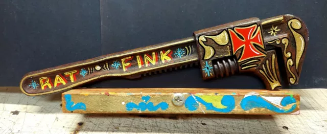 Pinstripe Rat Rod Tattoo Hand Painted tool,Art,hot rod,, rat fink,wrench,oddity