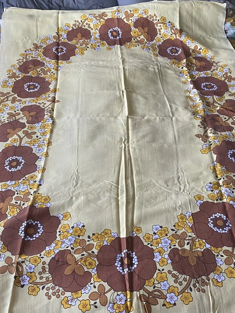 Vintage Yellow Dunmoy 70’s 60's Flower Power Oblong Tablecloth  47 x 64 inches