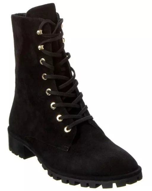 New! Stuart Weitzman Women's Black Laine Suede Combat Boot Size 8