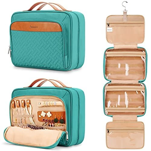 Travel Hanging Toiletry Bag for Women, Holds Full-Size Shampoo, Large Blue