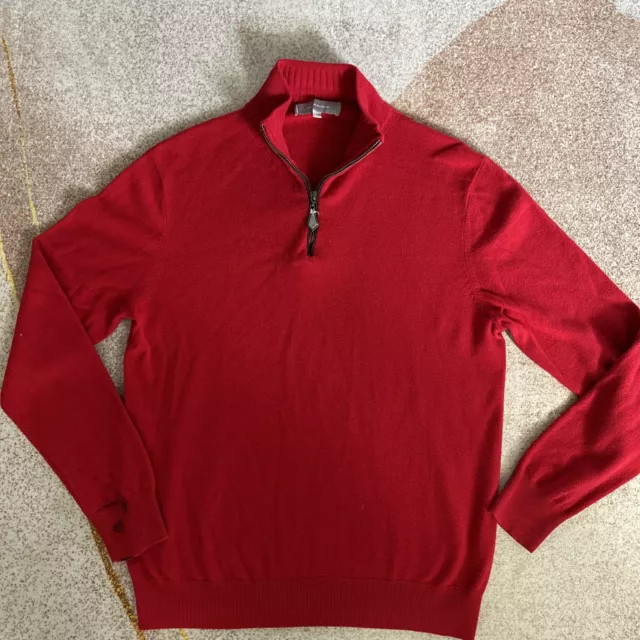 NEIMAN MARCUS Mens Nano Cashmere Half Zip Sweater XL  Red Pullover