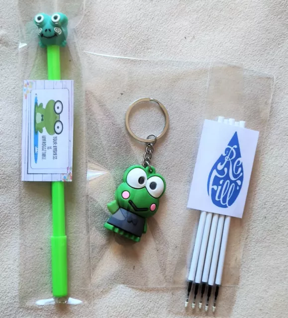 Frog Fun Pack Frog Pen Frog Keyring Keychain Pen Refill 5 Pack Gift Set Cool Fun