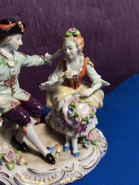 Sitzendorf Porcelain Figurine Group Courting  Hand Painted 3