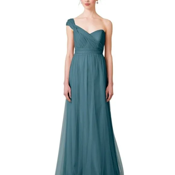 Jenny Yoo Annabelle Convertible Tulle Column Dress, vintage teal, size 12