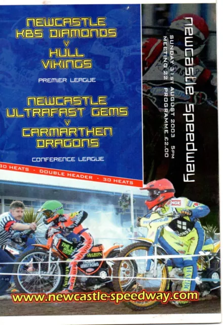 Speedway programme Newcastle v Hull     2003