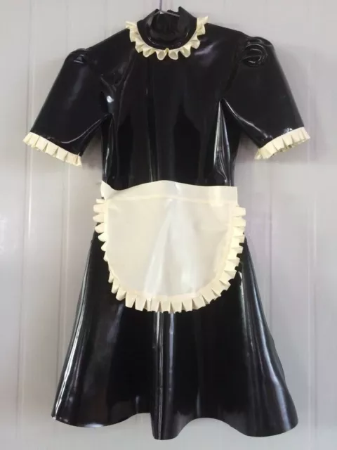 Latex Rubber Gummi Black kleid maid dress Suit apron Cosplay rock S-XXL