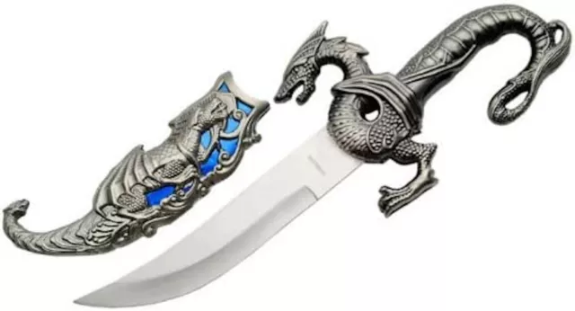 Brand New 10" Blue Chine Dragon Dagger Knife With Sheath