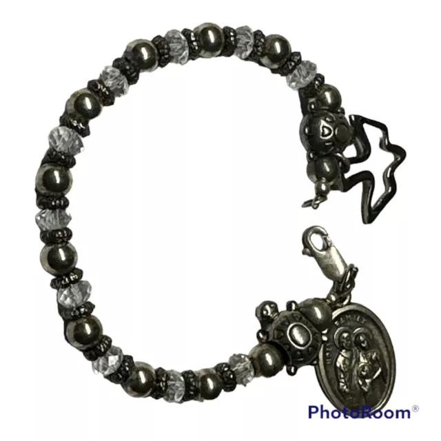 Pulsera de rosario de plata esterlina 925 vintage