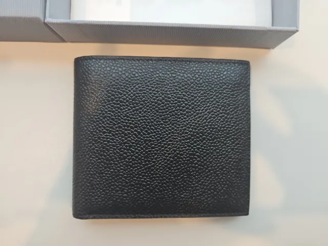 Thom Browne Black Bifold Men's  Pebble Grain Leather Wallet - Brand New
