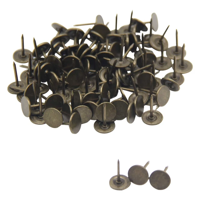 100 PCS Antique Brass Finish Upholstery Nails Studs Tacks Pins 7/16in Head