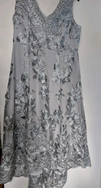 Stunning dress Scalloped Hem sz 16 Bnwt Grey Lace Back dipped Back Hem Was £80!