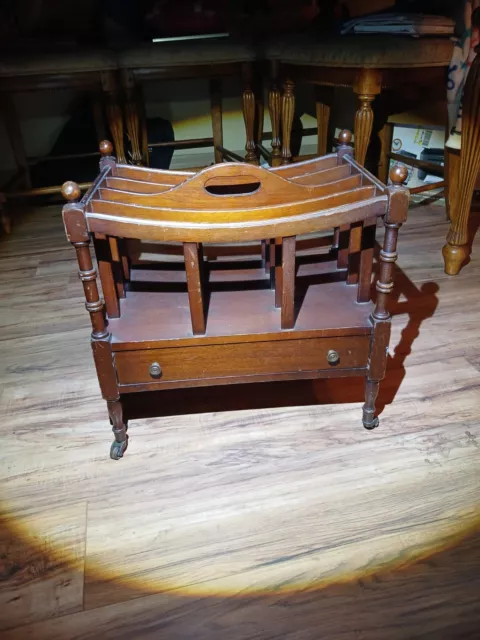 Antique English Regency Magazine Rack with Drawer Mahogany by Columbia