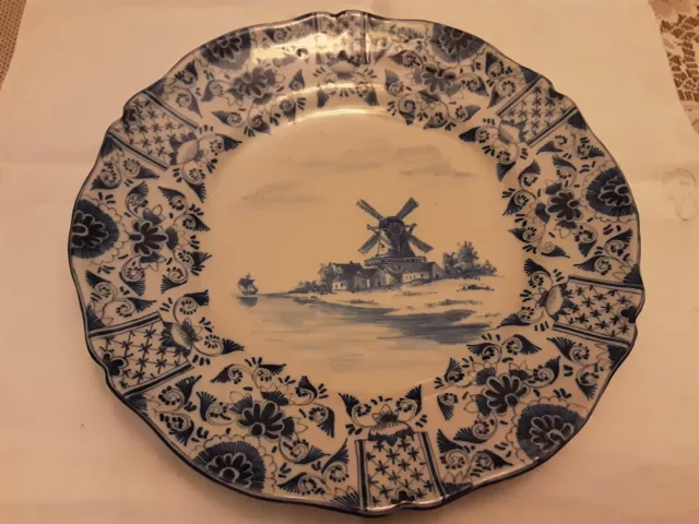 Assiette Faience Ancienne Bleue De Delft  Moulin  Signee Vd