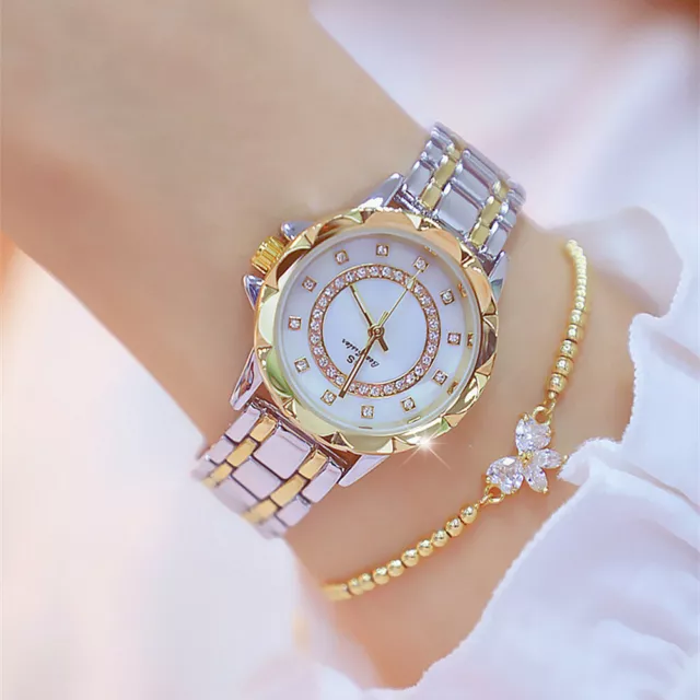 Women Fashion Watch Metal Case Band Analog Wrist Watch Glittering Diamond Quartz