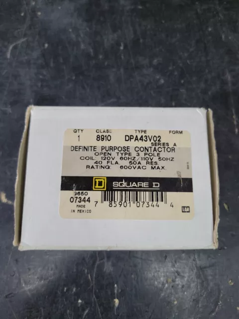 NEW Square D 8910DPA43V02 Definite Purpose Contactor