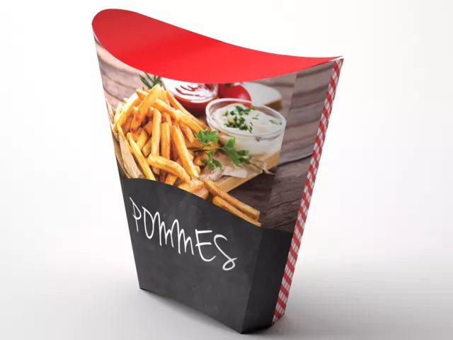 Pommes Box Verpackung Aus Pappe  mit Deckel Klein  50 Stück 80x150x105 Schalen