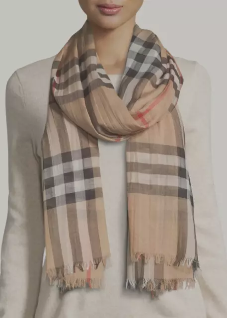 NEW BURBERRY LONDON Giant Check Gauze Wool Silk Scarf,Archivе Beige,ITALY,NWT