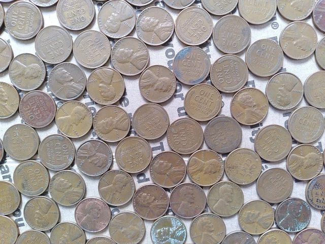 $6.84 copper one cent coins Lincoln Wheat penny lot 1940s pennies pounds P D S 15